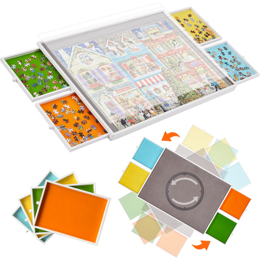 Spinning Jigsaw Puzzle Board with Drawers - 1000 Pieces - Plastic Cover