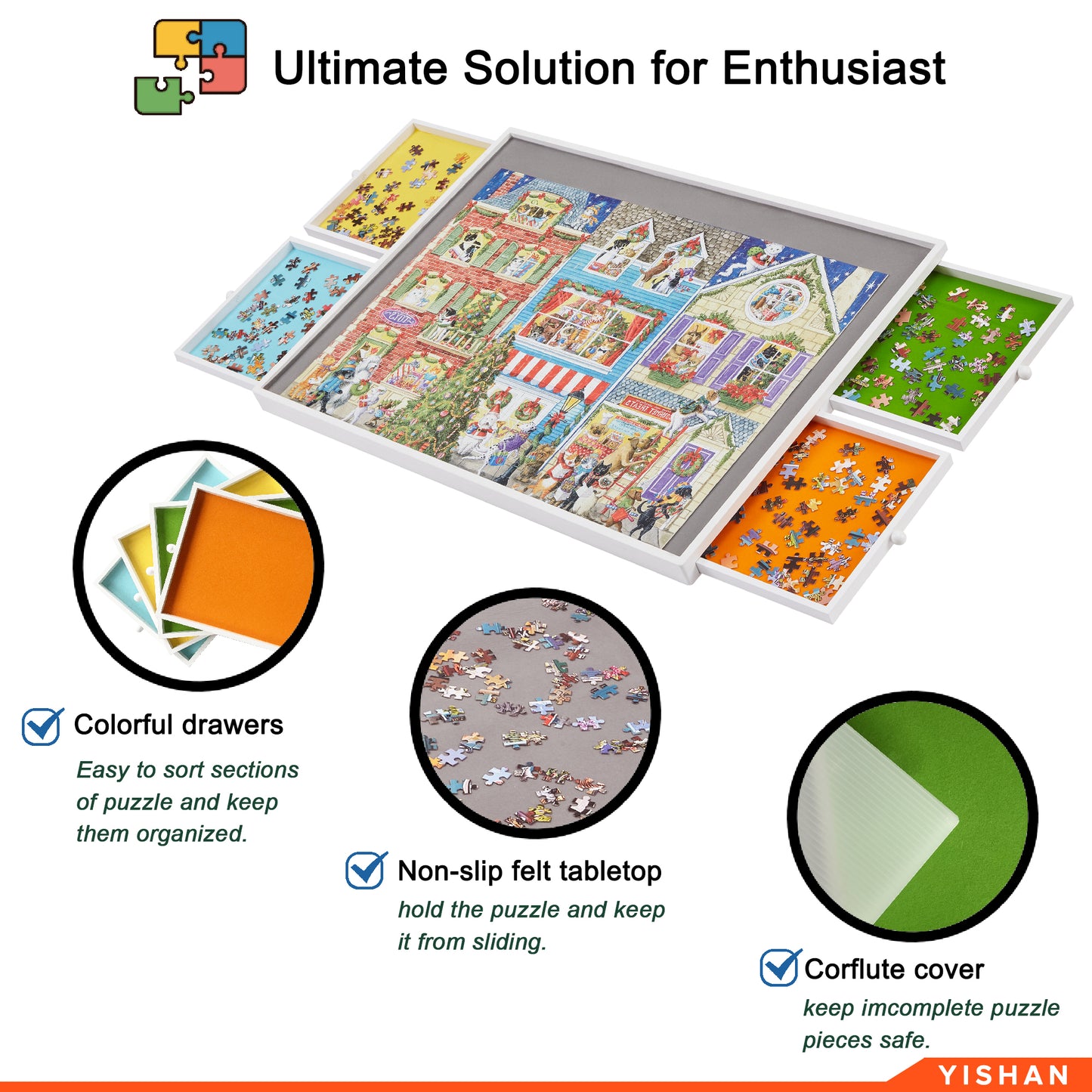 Spinning Jigsaw Puzzle Board with Drawers - 1000 Pieces - Plastic Cover