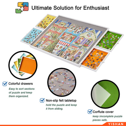 Spinning Jigsaw Puzzle Board with Drawers - 1000 Pieces - Plastic Cover