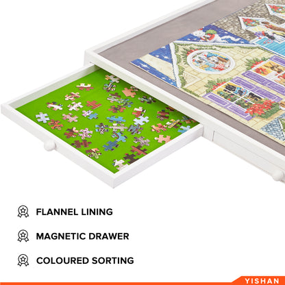 Spinning Jigsaw Puzzle Board with Drawers - 1000 Pieces - Plastic Cover