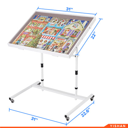 Tilted Jigsaw Puzzle Rolling Table with Drawers and Cover