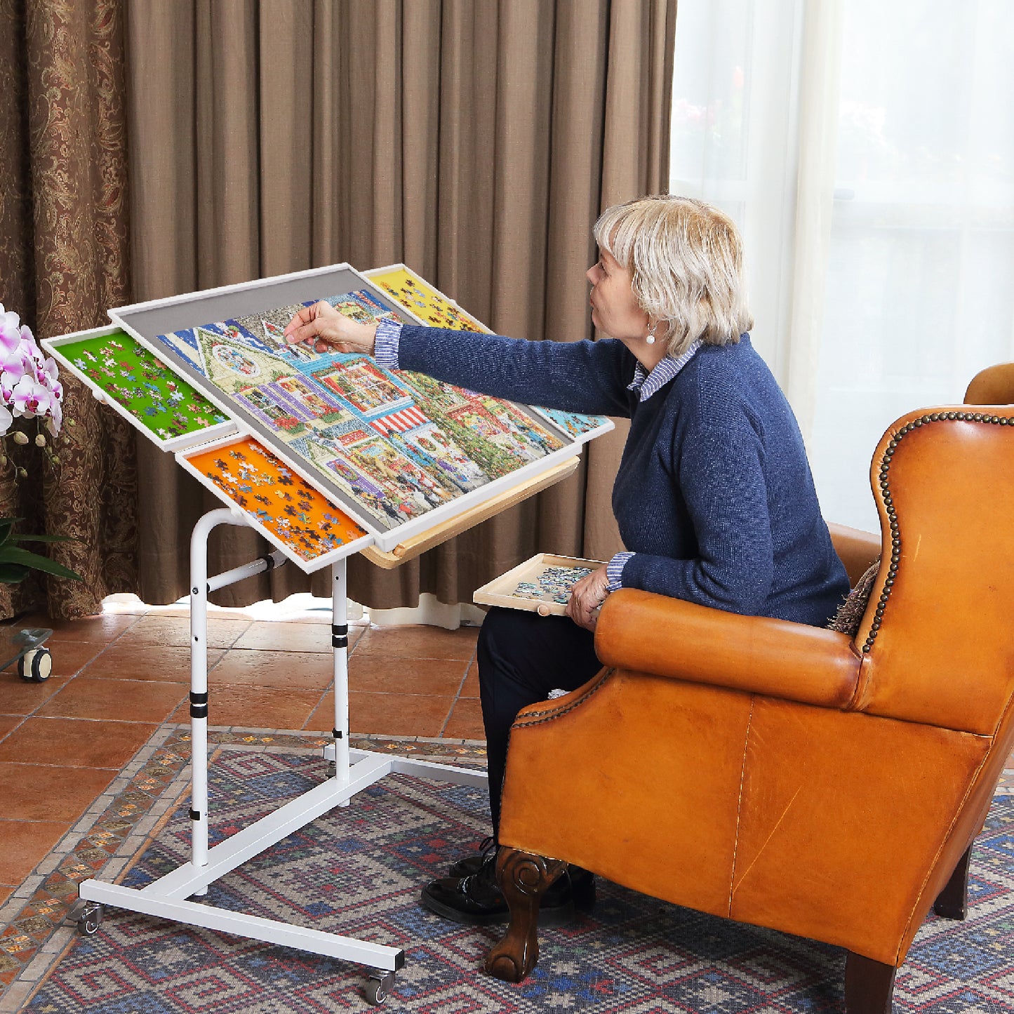 Spinning Jigsaw Puzzle Board with Drawers - 1000 Pieces - Plastic Cover